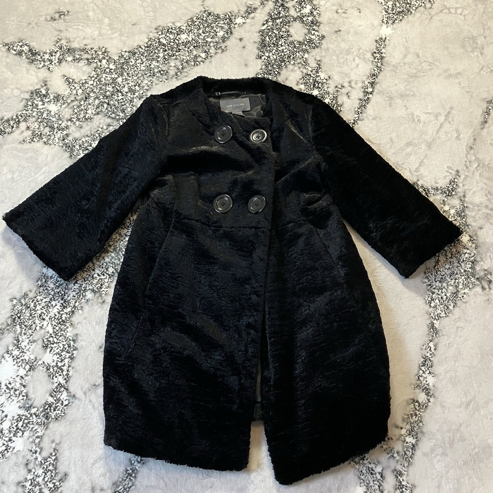 Ann Taylor Coat Womens Size M Black Faux Pea Coat Pockets Double Breasted